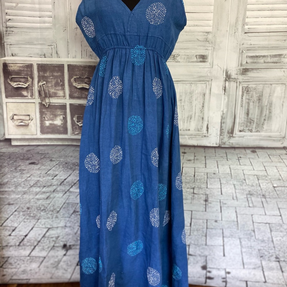 HANDMADE INDIGO KANTHA/SASHIKO EMBROIDERY GEOMETRIC MAXI DRESS SKILLED ARTISANS